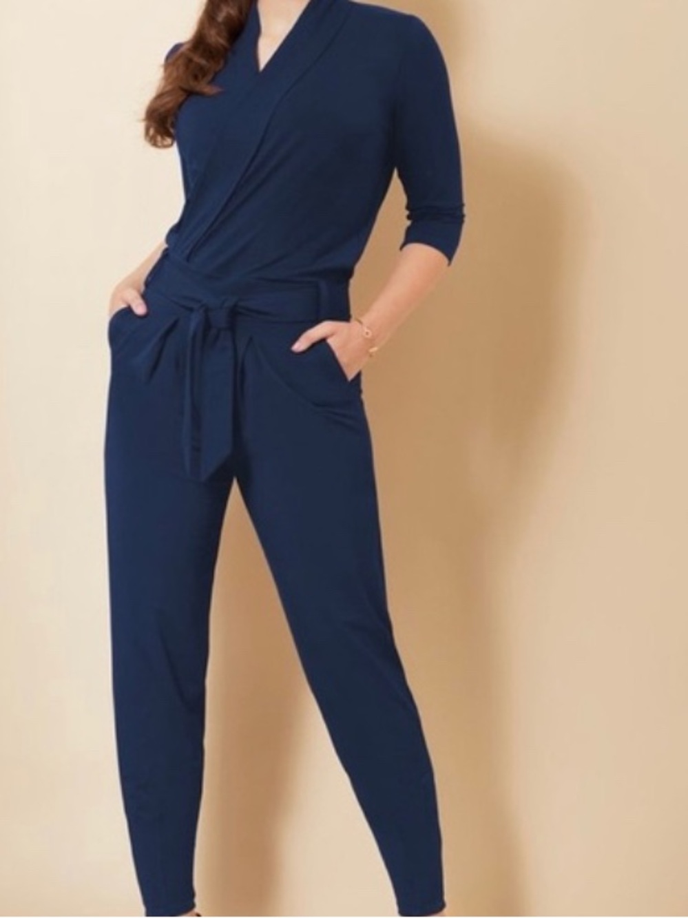 Les Lunes Navy Wrap-Style The Paul Jumpsuit with Matching Belt
